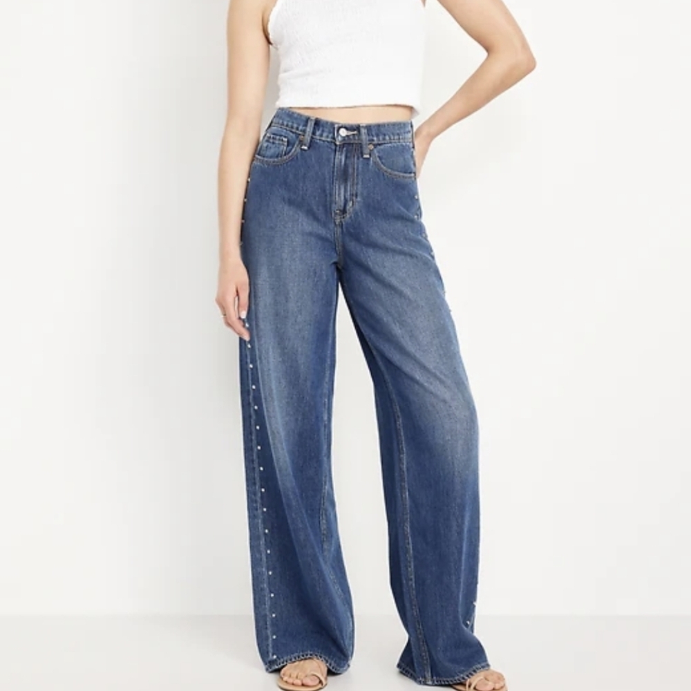 Old Navy Studded High-Rise Baggy Wide Leg Jeans Women's Plus 26W NWT